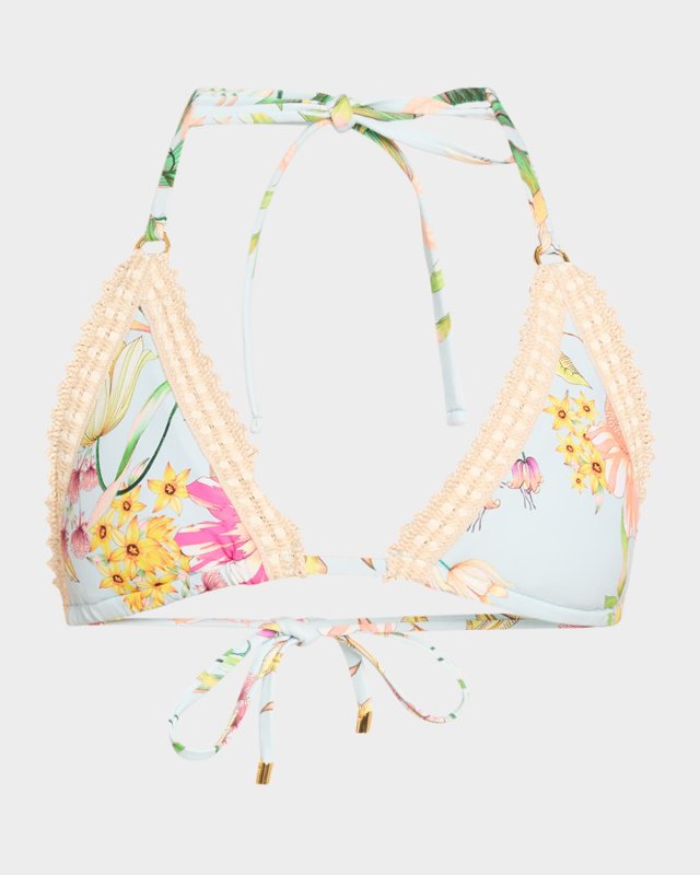 Kyle Floral Crochet-Trim Triangle Bikini Top